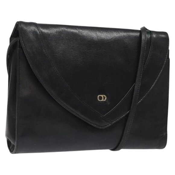 Christian Dior Shoulder Bag Leather Black Gold Auth - Picture 1 of 16